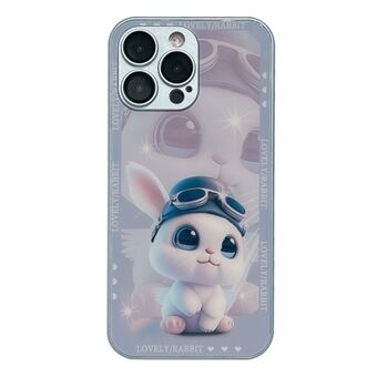 Phone Cover for iPhone 12 Pro Rabbit Pilot Pattern Printing Tempered Glass+TPU Anti-fall Case with Lens Film