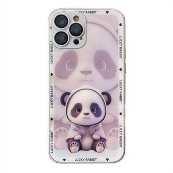 For iPhone 12 Pro Shadow Panda Pattern Tempered Glass Back TPU Frame Protection Phone Cover with Lens Film