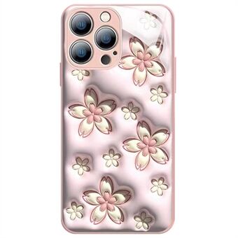 For iPhone 12 Pro 6.1 inch Cherry Blossom Pattern Fall-proof TPU Bumper + Tempered Glass Back Cover