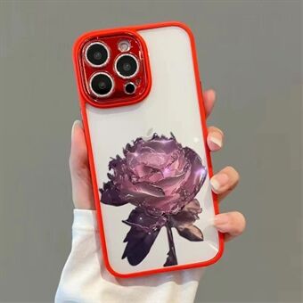 For iPhone 12 Pro Glitter Camera Ring Phone Case Fantasy Crystal Rose TPU Cover with Lens Film