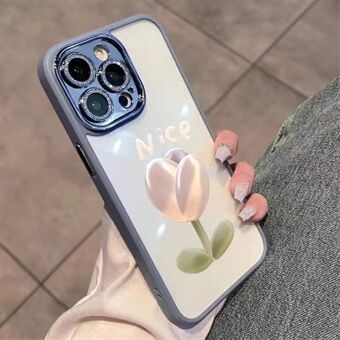 Tulip Pattern Phone Cover For iPhone 12 Pro , Glittery Powder Decor Glass+TPU Phone Case
