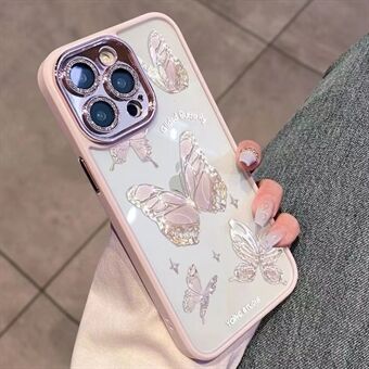 For iPhone 12 Pro Anti-Fingerprint Phone Shell Platinum Butterfly Glass+TPU Phone Case Glittery Powder Shell