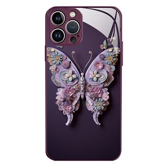 Butterfly Pattern Phone Case for iPhone 12 Pro 6.1 inch Tempered Glass+TPU Drop-proof Cover