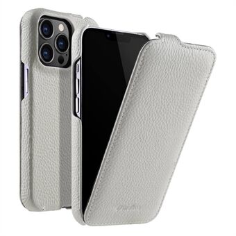 MELKCO For iPhone 12 / 12 Pro Vertical Flip Phone Case Genuine Cow Leather+PC Matte Cover