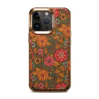 For iPhone 12 / 12 Pro Flower Pattern Printing Phone Case PU Leather Coated PC+TPU Kickstand Cover with Card Holder