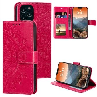 Imprinted Mandala Flower Wallet Leather Flip Cover with Strap for iPhone 12 Pro Max 6.7 inch