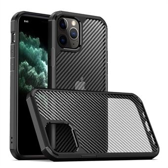 IPAKY Pioneer Series Semi-transparent Matte Carbon Fiber PC + TPU Hybrid Case for iPhone 12 Pro Max 6.7 inch - Black