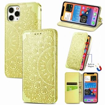Imprinted Mandala Flower Pattern Auto-absorbed PU Leather Case Stand Wallet for iPhone 12 Pro Max