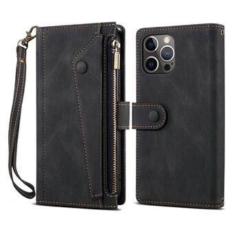 Multi Card Slots Magnetic Flap Zipper Wallet Strap Leather Cell Phone Case with Stand for Apple iPhone 12 Pro Max 6.7 inch