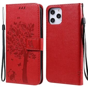 Shockproof Cute Cat and Tree Pattern Imprinted Protective Leather Wallet Phone Cover with Stand for iPhone 12 Pro Max 6.7 inch