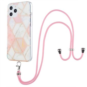 2.0mm IMD TPU Phone Cover Splicing Marble Pattern + Lanyard Anti-Fall Electroplating Case for iPhone 12 Pro Max 6.7 inch