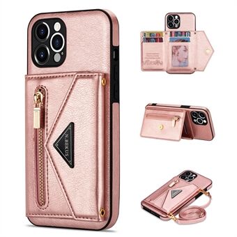 N.BEKUS for iPhone 12 Pro Max 6.7 inch Kickstand Design Wallet Well-protected PU Leather + TPU Cell Phone Case with Long Lanyard