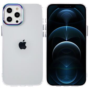 For iPhone 12 Pro Max 6.7 inch Stylish Colorful Lens Frame Glossy Surface Metal Buttons Anti-scratch TPU+PC Hybrid Case Phone Cover