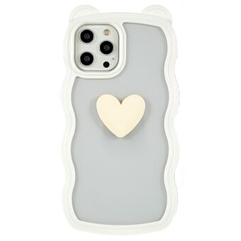 For iPhone 12 Pro Max 6.7 inch Anti-scratch Phone Shell Cute Heart Bear Ear Decor Detachable 2-in-1 PC+TPU Cell Phone Cover