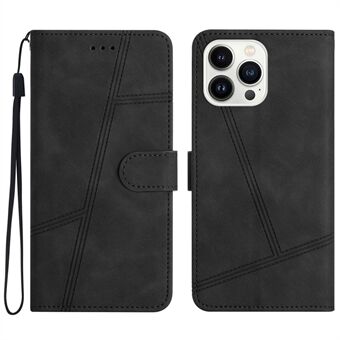 For iPhone 12 Pro Max 6.7 inch Skin-touch Feeling Anti-scratch Vintage PU Leather Phone Cover Lines Imprinted Flip Stand Shell Case with Wallet