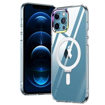 For iPhone 12 Pro Max 6.7 inch Shockproof Phone Cover Kickstand Raised Camera Bezel Clear Magnetic Electroplating Design PC+TPU Phone Case