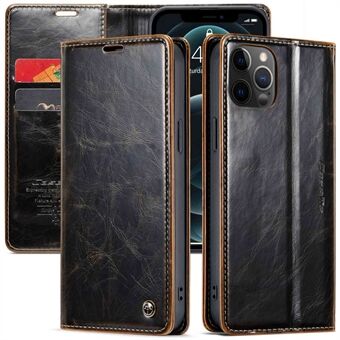 CASEME 003 Series For iPhone 12 Pro Max 6.7 inch PU Leather Retro Waxy Texture Phone Case Wallet Stand Book Style Cellphone Cover