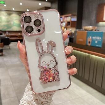 For iPhone 12 Pro Max 6.7 inch Cute Rabbit Shape Quicksand Clear Phone Case Soft TPU Electroplating Anti-drop Cover with Tempered Glass Lens Film