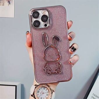 For iPhone 12 Pro Max 6.7 inch Cute Rabbit Phone Case Electroplating Glittery Powder TPU Protective Cover with Lens Film