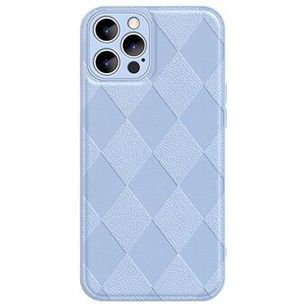 For iPhone 12 Pro Max 6.7 inch Anti-drop Rhombus Imprinted PU Leather Coated PC+TPU Phone Cover Back Shell
