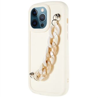 For iPhone 12 Pro Max 6.7 inch Soft TPU Case Matte Finish Coating Protective Back Cover with Chain Bracelet Hand Strap