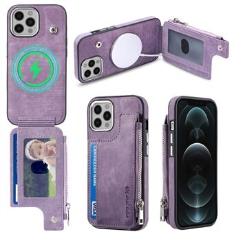 For iPhone 12 Pro Max 6.7 inch Case PU Leather+TPU Magnetic Phone Cover with Zippered Wallet