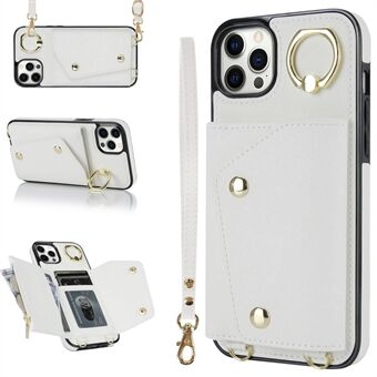 Crossbody Phone Case for iPhone 12 Pro Max Ring Kickstand Zipper Wallet PU Leather Coated TPU Cover