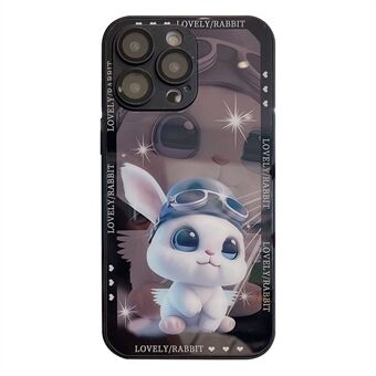 For iPhone 12 Pro Max Rabbit Pilot Pattern Printing Phone Cover Tempered Glass+TPU Case with Lens Film