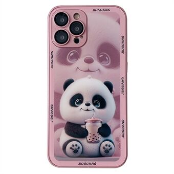 Scratch-proof Cover for iPhone 12 Pro Max Milk Tea Panda Pattern Printing Tempered Glass+TPU Phone Case with Lens Film