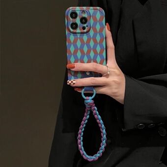 For iPhone 12 Pro Max Shockproof Phone Cover Splicing Rhombus Pattern TPU Phone Case with Wrist Strap