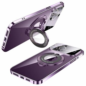 Compatible with MagSafe PC Case for iPhone 12 Pro Max 6.7 inch Kickstand Electroplating Phone Cover with Glass Lens Guard