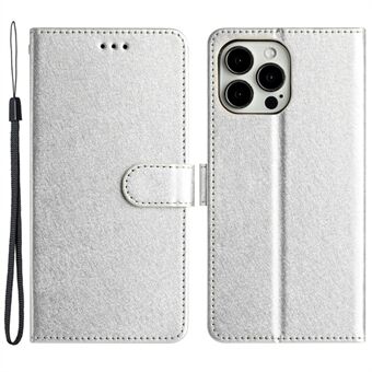 Phone Stand Cover for iPhone 12 Pro Max 6.7 inch PU Leather Silk Texture Wallet Book Style Case with Wrist Strap