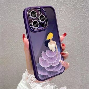 For iPhone 12 Pro Max TPU + Tempered Glass Phone Case Glitter Lens Protector Beauty Pattern Cover