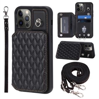 Style 008 Protective Phone Case for iPhone 12 Pro Max 6.7 inch RFID Blocking Imprinted PU+TPU Phone Cover with Straps