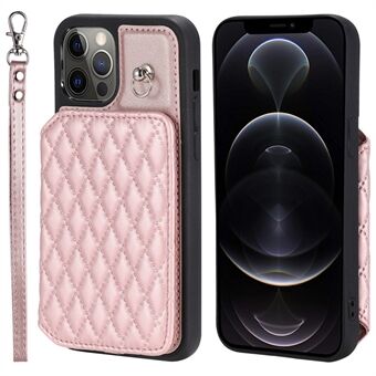 Style 008 Card Holder Cover for iPhone 12 Pro Max 6.7 inch , RFID Blocking PU Leather+TPU Phone Shell with Kickstand and Wrist Strap
