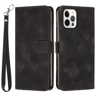 Triangle Imprinted Cover for iPhone 12 Pro Max 6.7 inch Leather Wallet Stand Cell Phone Case with Strap
