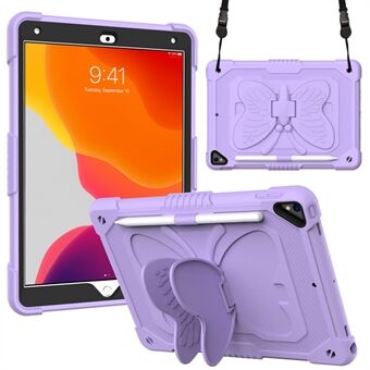 Butterfly Shape Kickstand Design Solid Color PC + Silicone Shockproof Tablet Cover Shell with Shoulder Strap for iPad 10.2 (2021)/(2020)/(2019)