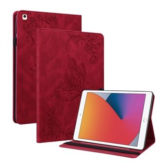Imprinted Butterfly Flower PU Leather Stand Cover Card Slots Shockproof Folio Case with Elastic Band for iPad 10.2 (2021) / (2020) / (2019)
