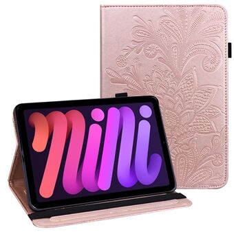 Imprinted Flower Pattern Stand Leather Tablet Case Cover with Card Slots for iPad mini 6 (2021)