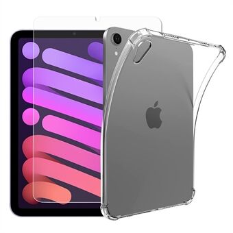 Four Corner Airbag Anti-fall Transparent Soft TPU Phone Case Shell with Tempered Glass Screen Protector for iPad mini (2021)