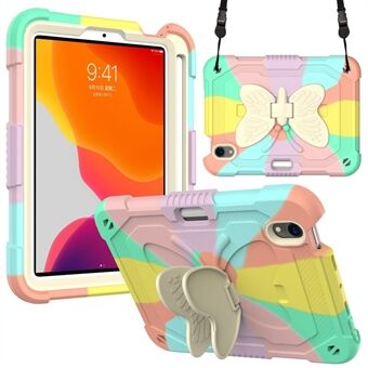 Color Splicing Butterfly Shape Kickstand Tablet Protective Case Cover with Shoulder Strap for iPad mini (2021)