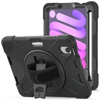 PC + Silicone Hybrid Case Cover Shell with Hand Band 360° Swiveling Kickstand for iPad mini (2021)