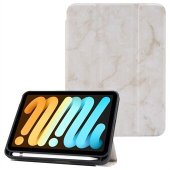 Marble Pattern Tri-fold Stand Smart Tablet Leather Case with Pen Slot for iPad mini (2021)