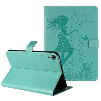 Imprinting Girl Cat Pattern Leather Tablet Case Stand Wallet Protective Cover for iPad mini (2021)
