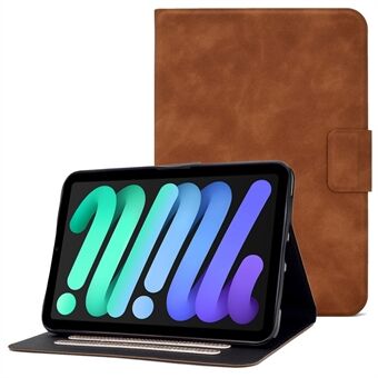For iPad mini (2021) Drop-proof Tablet Case Cowhide Texture Solid Color Scratch-resistant Cover with Stand