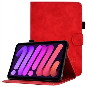 For iPad mini (2021) Shockproof Leather Case Anti-Scratch Solid Color Folio Flip Cover Pattern Imprinted Tablet Stand Case with Card Slots