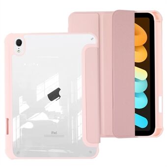 For iPad mini (2021) PU Leather + TPU + Acrylic Transparent Tablet Case Tri-fold Stand Protective Cover