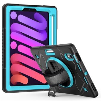 For iPad mini (2021) PC+TPU Tablet Case Rotating Kickstand Hand Strap Shockproof Cover with Pen Holder