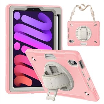 Shockproof Case for iPad mini (2021) Anti-Drop TPU+PC Kickstand Tablet Cover with Shoulder Strap, Pencil Slot