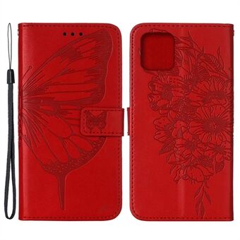 Imprint Butterfly Pattern Folio Flip PU Leather Wallet Phone Case with Lanyard for iPhone 13 6.1 inch